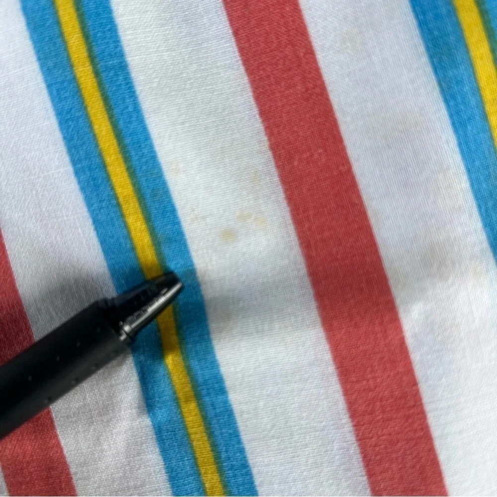 Vintage Sears Striped Bed Sheet Red White Blue Yellow Fine Muslin Twin Flat